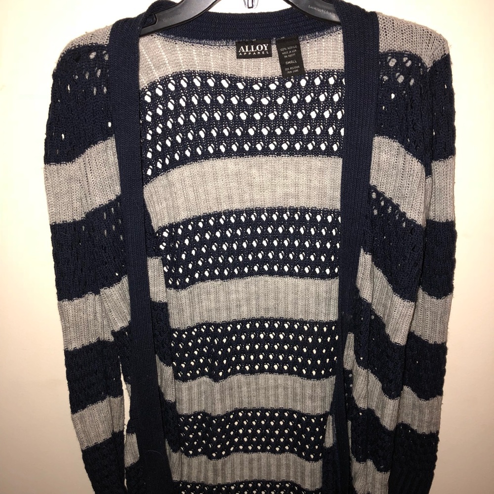 Blue & Gray Striped Cardigan